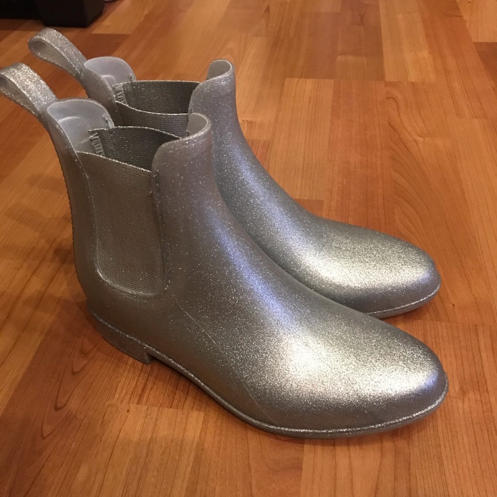 J Crew Chelsea silver glitter rain boots